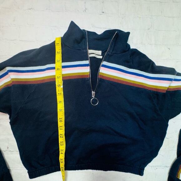 EUC Women’s Medium Urban Outfitters Rainbow Striped Funnel Neck Navy Track Top - Picture 6 of 6